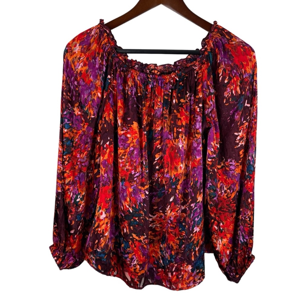 WHBM | Burgundy Orange Red Velvet Off Shoulder Top